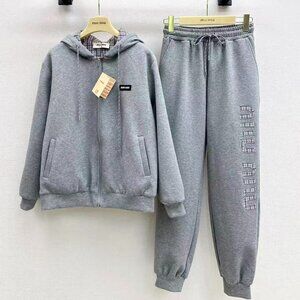 Miu Miu Reversible Plaid Hoodie + Jogger Pants Set, Size M